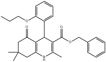 phenylmethyl 2,7,7-trimethyl-5-oxo-4-[2-(propyloxy)phenyl]-1,4,5,6,7,8-hexahydroquinoline-3-carboxylate Struktur