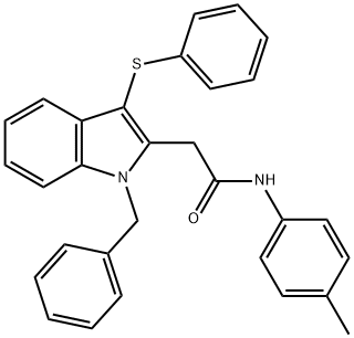 2-[1-benzyl-3-(phenylsulfanyl)-1H-indol-2-yl]-N-(4-methylphenyl)acetamide Struktur