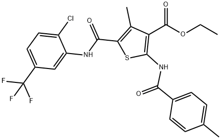 ethyl 5-{[2-chloro-5-(trifluoromethyl)anilino]carbonyl}-4-methyl-2-[(4-methylbenzoyl)amino]-3-thiophenecarboxylate Struktur