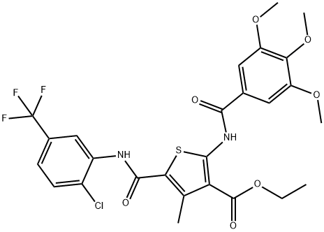 ethyl 5-{[2-chloro-5-(trifluoromethyl)anilino]carbonyl}-4-methyl-2-[(3,4,5-trimethoxybenzoyl)amino]-3-thiophenecarboxylate Struktur