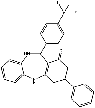 3-phenyl-11-[4-(trifluoromethyl)phenyl]-2,3,4,5,10,11-hexahydro-1H-dibenzo[b,e][1,4]diazepin-1-one Struktur