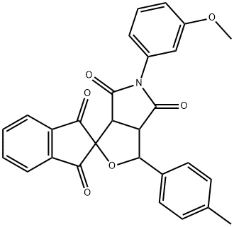 1-(4-methylphenyl)-5-(3-methoxyphenyl)-1,3-dihydrospiro(1H-furo[3,4-c]pyrrole-3,2'-[1'H]-indene)-1',3',4,6(2'H,3H,5H)-tetrone Struktur