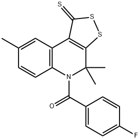 5-(4-fluorobenzoyl)-4,4,8-trimethyl-4,5-dihydro-1H-[1,2]dithiolo[3,4-c]quinoline-1-thione Struktur