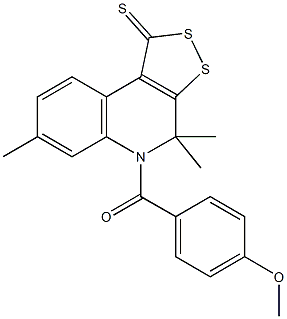 5-(4-methoxybenzoyl)-4,4,7-trimethyl-4,5-dihydro-1H-[1,2]dithiolo[3,4-c]quinoline-1-thione Struktur