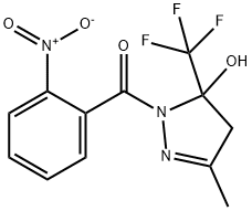 1-{2-nitrobenzoyl}-3-methyl-5-(trifluoromethyl)-4,5-dihydro-1H-pyrazol-5-ol Struktur