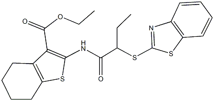 ethyl 2-{[2-(1,3-benzothiazol-2-ylsulfanyl)butanoyl]amino}-4,5,6,7-tetrahydro-1-benzothiophene-3-carboxylate Struktur