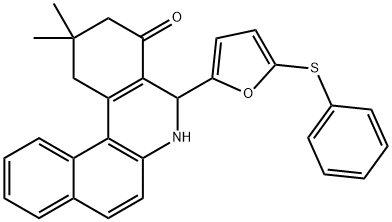 2,2-dimethyl-5-[5-(phenylsulfanyl)-2-furyl]-2,3,5,6-tetrahydrobenzo[a]phenanthridin-4(1H)-one Struktur