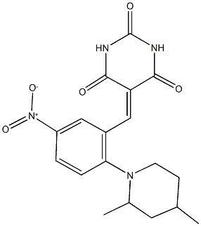 5-{2-(2,4-dimethyl-1-piperidinyl)-5-nitrobenzylidene}-2,4,6(1H,3H,5H)-pyrimidinetrione Struktur