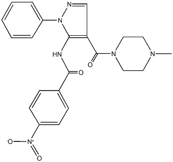 4-nitro-N-{4-[(4-methyl-1-piperazinyl)carbonyl]-1-phenyl-1H-pyrazol-5-yl}benzamide Struktur