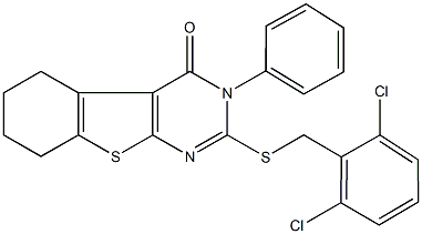 2-[(2,6-dichlorobenzyl)sulfanyl]-3-phenyl-5,6,7,8-tetrahydro[1]benzothieno[2,3-d]pyrimidin-4(3H)-one Struktur