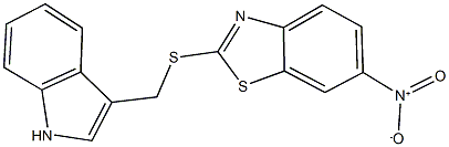 6-nitro-2-[(1H-indol-3-ylmethyl)sulfanyl]-1,3-benzothiazole Struktur