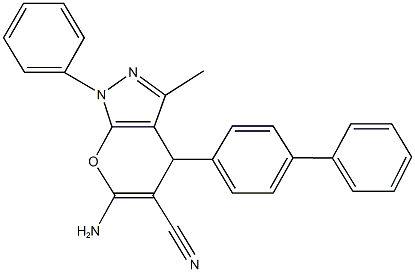 6-amino-4-[1,1'-biphenyl]-4-yl-3-methyl-1-phenyl-1,4-dihydropyrano[2,3-c]pyrazole-5-carbonitrile Struktur