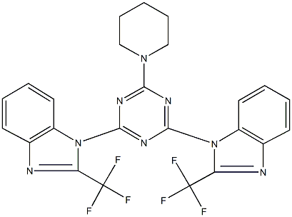 1-{4-(1-piperidinyl)-6-[2-(trifluoromethyl)-1H-benzimidazol-1-yl]-1,3,5-triazin-2-yl}-2-(trifluoromethyl)-1H-benzimidazole Struktur