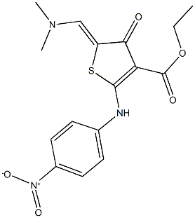 ethyl 5-[(dimethylamino)methylene]-2-{4-nitroanilino}-4-oxo-4,5-dihydro-3-thiophenecarboxylate Struktur