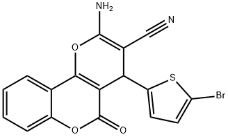 2-amino-4-(5-bromo-2-thienyl)-5-oxo-4H,5H-pyrano[3,2-c]chromene-3-carbonitrile Struktur