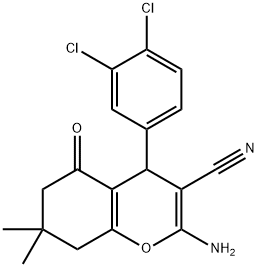 2-amino-4-(3,4-dichlorophenyl)-7,7-dimethyl-5-oxo-5,6,7,8-tetrahydro-4H-chromene-3-carbonitrile Struktur