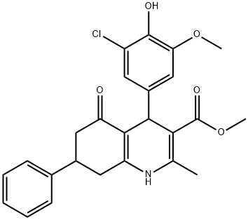 methyl 4-[3-chloro-4-hydroxy-5-(methyloxy)phenyl]-2-methyl-5-oxo-7-phenyl-1,4,5,6,7,8-hexahydroquinoline-3-carboxylate Struktur