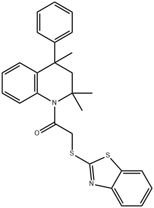 1-[(1,3-benzothiazol-2-ylsulfanyl)acetyl]-2,2,4-trimethyl-4-phenyl-1,2,3,4-tetrahydroquinoline Struktur