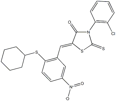 3-(2-chlorophenyl)-5-{2-(cyclohexylsulfanyl)-5-nitrobenzylidene}-2-thioxo-1,3-thiazolidin-4-one Struktur