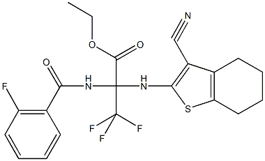 ethyl 2-[(3-cyano-4,5,6,7-tetrahydro-1-benzothiophen-2-yl)amino]-3,3,3-trifluoro-2-[(2-fluorobenzoyl)amino]propanoate Struktur