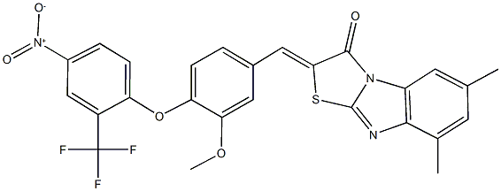 2-{4-[4-nitro-2-(trifluoromethyl)phenoxy]-3-methoxybenzylidene}-6,8-dimethyl[1,3]thiazolo[3,2-a]benzimidazol-3(2H)-one Struktur