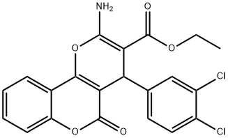 ethyl 2-amino-4-(3,4-dichlorophenyl)-5-oxo-4H,5H-pyrano[3,2-c]chromene-3-carboxylate Struktur