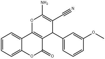 2-amino-4-(3-methoxyphenyl)-5-oxo-4H,5H-pyrano[3,2-c]chromene-3-carbonitrile Struktur