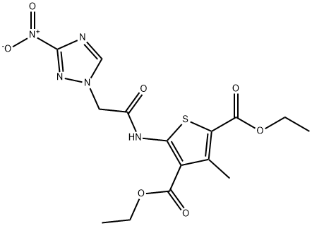 diethyl 5-[({3-nitro-1H-1,2,4-triazol-1-yl}acetyl)amino]-3-methyl-2,4-thiophenedicarboxylate Struktur