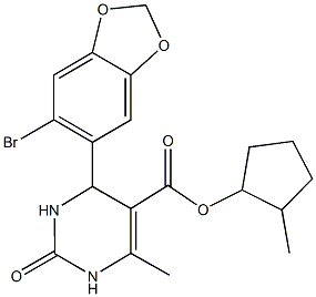 2-methylcyclopentyl 4-(6-bromo-1,3-benzodioxol-5-yl)-6-methyl-2-oxo-1,2,3,4-tetrahydro-5-pyrimidinecarboxylate Struktur