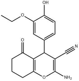 2-amino-4-(3-ethoxy-4-hydroxyphenyl)-5-oxo-5,6,7,8-tetrahydro-4H-chromene-3-carbonitrile Struktur