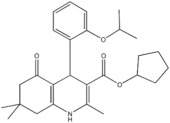 cyclopentyl 2,7,7-trimethyl-4-{2-[(1-methylethyl)oxy]phenyl}-5-oxo-1,4,5,6,7,8-hexahydroquinoline-3-carboxylate Struktur