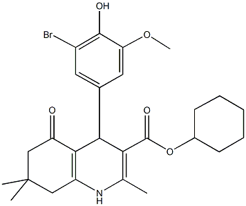 cyclohexyl 4-(3-bromo-4-hydroxy-5-methoxyphenyl)-2,7,7-trimethyl-5-oxo-1,4,5,6,7,8-hexahydro-3-quinolinecarboxylate Struktur