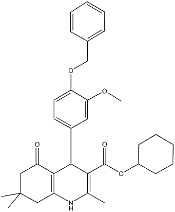 cyclohexyl 4-[4-(benzyloxy)-3-methoxyphenyl]-2,7,7-trimethyl-5-oxo-1,4,5,6,7,8-hexahydro-3-quinolinecarboxylate Struktur