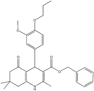 benzyl 4-(3-methoxy-4-propoxyphenyl)-2,7,7-trimethyl-5-oxo-1,4,5,6,7,8-hexahydro-3-quinolinecarboxylate Struktur