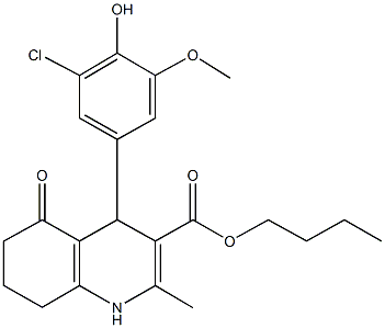 butyl 4-(3-chloro-4-hydroxy-5-methoxyphenyl)-2-methyl-5-oxo-1,4,5,6,7,8-hexahydro-3-quinolinecarboxylate Struktur