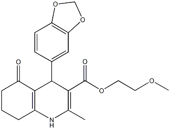 2-methoxyethyl 4-(1,3-benzodioxol-5-yl)-2-methyl-5-oxo-1,4,5,6,7,8-hexahydroquinoline-3-carboxylate Struktur