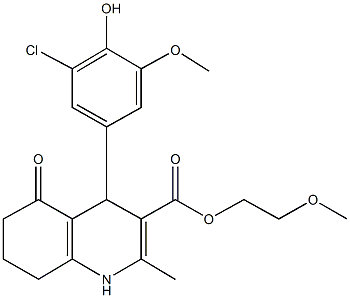 2-methoxyethyl 4-(3-chloro-4-hydroxy-5-methoxyphenyl)-2-methyl-5-oxo-1,4,5,6,7,8-hexahydro-3-quinolinecarboxylate Struktur