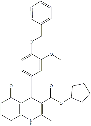 cyclopentyl 4-[4-(benzyloxy)-3-methoxyphenyl]-2-methyl-5-oxo-1,4,5,6,7,8-hexahydro-3-quinolinecarboxylate Struktur