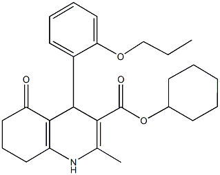 cyclohexyl 2-methyl-5-oxo-4-(2-propoxyphenyl)-1,4,5,6,7,8-hexahydro-3-quinolinecarboxylate Struktur