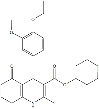 cyclohexyl 4-[4-(ethyloxy)-3-(methyloxy)phenyl]-2-methyl-5-oxo-1,4,5,6,7,8-hexahydroquinoline-3-carboxylate Struktur