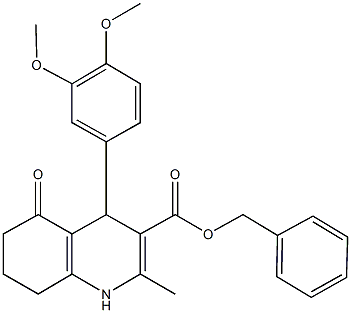 phenylmethyl 4-[3,4-bis(methyloxy)phenyl]-2-methyl-5-oxo-1,4,5,6,7,8-hexahydroquinoline-3-carboxylate Struktur