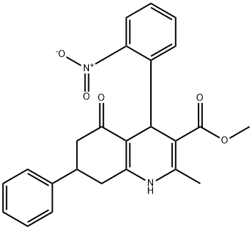 methyl 4-{2-nitrophenyl}-2-methyl-5-oxo-7-phenyl-1,4,5,6,7,8-hexahydroquinoline-3-carboxylate Struktur