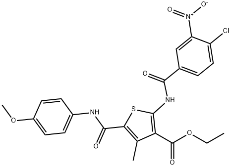 ethyl 2-({4-chloro-3-nitrobenzoyl}amino)-5-[(4-methoxyanilino)carbonyl]-4-methyl-3-thiophenecarboxylate Struktur