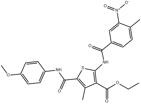 ethyl 2-({3-nitro-4-methylbenzoyl}amino)-5-[(4-methoxyanilino)carbonyl]-4-methyl-3-thiophenecarboxylate Struktur