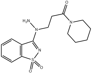 3-{1-[3-oxo-3-(1-piperidinyl)propyl]hydrazino}-1,2-benzisothiazole 1,1-dioxide Struktur