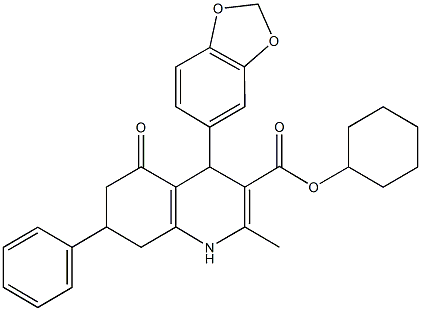 cyclohexyl 4-(1,3-benzodioxol-5-yl)-2-methyl-5-oxo-7-phenyl-1,4,5,6,7,8-hexahydro-3-quinolinecarboxylate Struktur