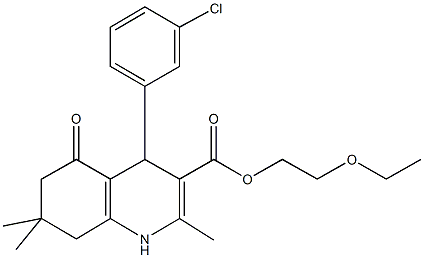 2-(ethyloxy)ethyl 4-(3-chlorophenyl)-2,7,7-trimethyl-5-oxo-1,4,5,6,7,8-hexahydroquinoline-3-carboxylate Struktur