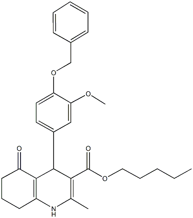 pentyl 4-[4-(benzyloxy)-3-methoxyphenyl]-2-methyl-5-oxo-1,4,5,6,7,8-hexahydro-3-quinolinecarboxylate Struktur