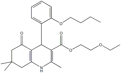 2-(ethyloxy)ethyl 4-[2-(butyloxy)phenyl]-2,7,7-trimethyl-5-oxo-1,4,5,6,7,8-hexahydroquinoline-3-carboxylate Struktur