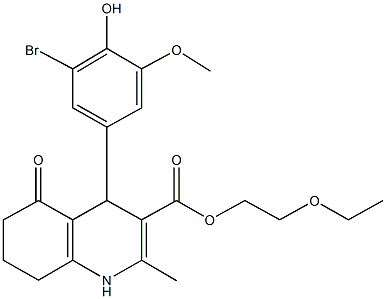 2-(ethyloxy)ethyl 4-[3-bromo-4-hydroxy-5-(methyloxy)phenyl]-2-methyl-5-oxo-1,4,5,6,7,8-hexahydroquinoline-3-carboxylate Struktur